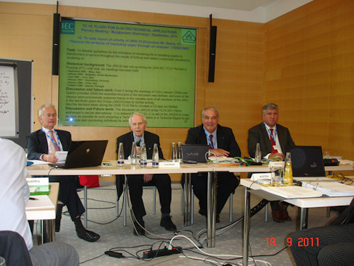 Photo 2 – 2011 TC10 Plenary Meeting. From left to right: Mr. Charles Jaquemart (IEC CO), Mr. Ray Bartnikas (IEC TC10 Chairman), Mr. Massimo Pompili (IEC TC10 Secretary) and Mr. Vander Tumiatti (IEC TC10 Assistant Secretary).