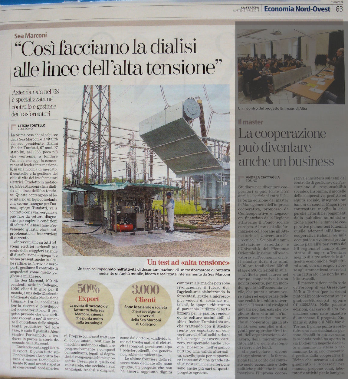 Sea Marconi impresa d’eccellenza su La Stampa Sea Marconi impresa d’eccellenza su La Stampa